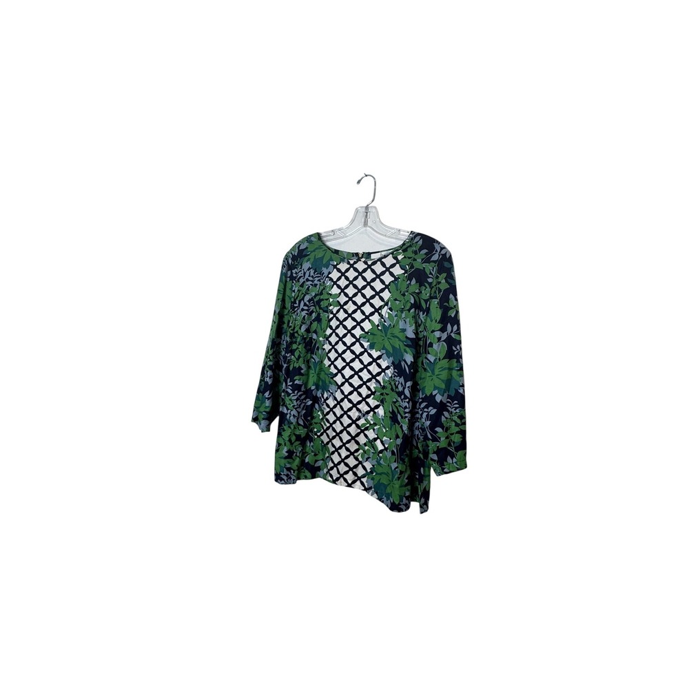 Boden Blouse Womens 12 Multicolor Floral Boat Neck 3/4 Sleeve Tunic Zip Back